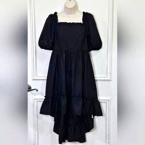 Romwe Black Puff Sleeve High/ Low Dress w/Purple Ribbon Cross Strap,Size 1XL,NWT